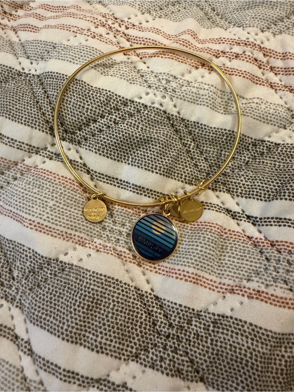 Alex and Ani Gold and Blue 'Simplify' Enamel Charm Bangle